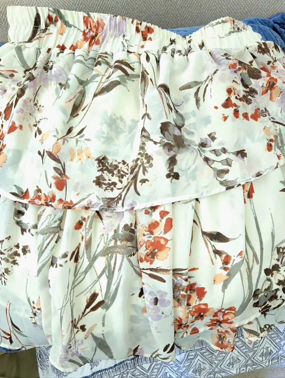 J. Crew Mint Floral Tiered Skirt with Coral & Lavender Accents